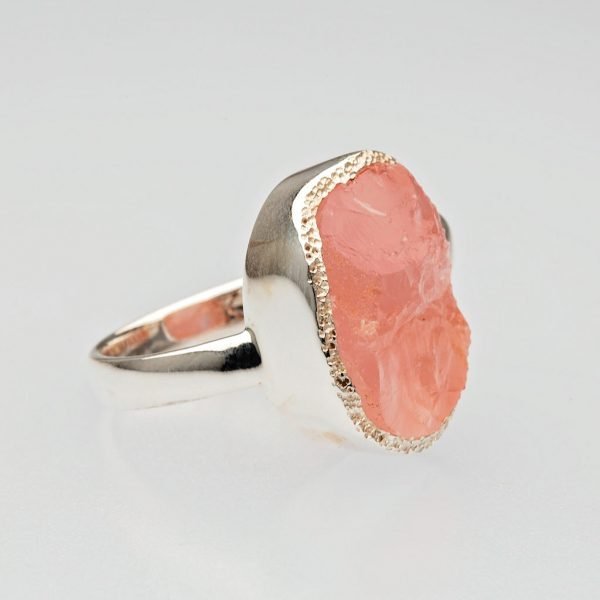 Raw Rose Quartz gemstone adjustable ring, sterling silver