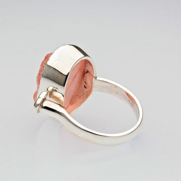 Raw Rose Quartz heart gemstone adjustable ring, sterling silver