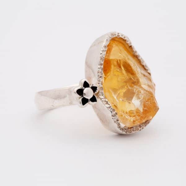 Citrine Raw gemstone adjustable large stone ring, sterling silver