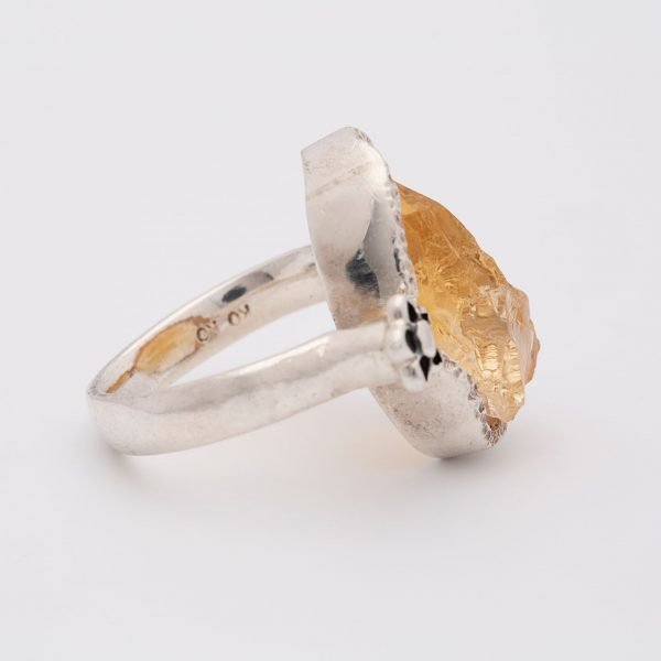 Citrine Raw gemstone adjustable large stone ring, sterling silver
