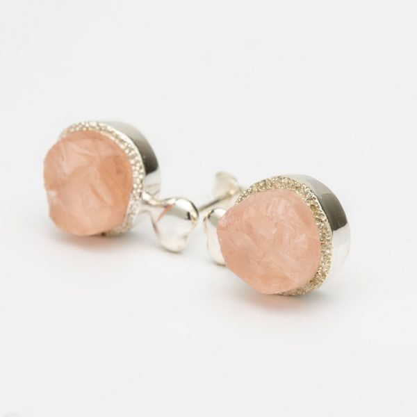 Raw Rose Quartz heart gemstone earrings sterling silver handmade