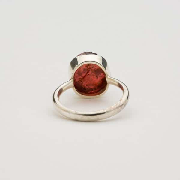 Garnet Raw gemstone ring, sterling silver