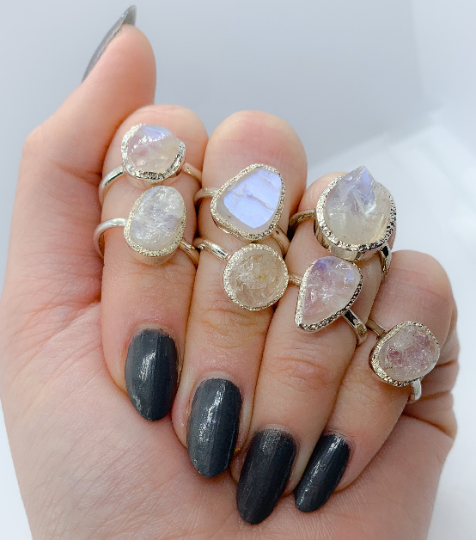 Raw Moonstone gemstone ring sterling silver modelled handmade