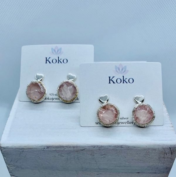 Raw Rose Quartz gemstone earrings sterling silver handmade
