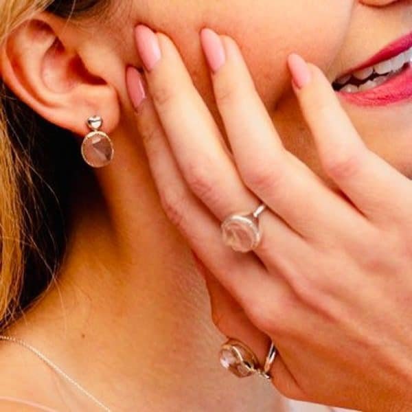 Rose Quartz gemstone jewellery modelled,sterling silver