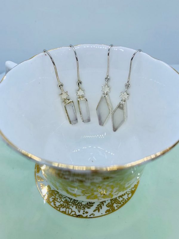 Raw Moonstone gemstone drop earrings sterling silver