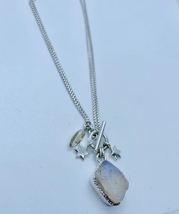 Moonstone raw gemstone necklaces sterling silver