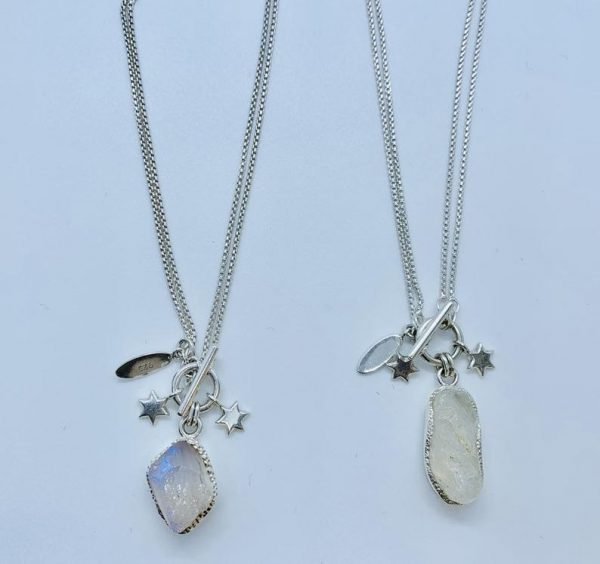 Moonstone raw gemstone necklaces sterling silver