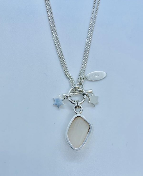 Moonstone raw gemstone necklace sterling silver