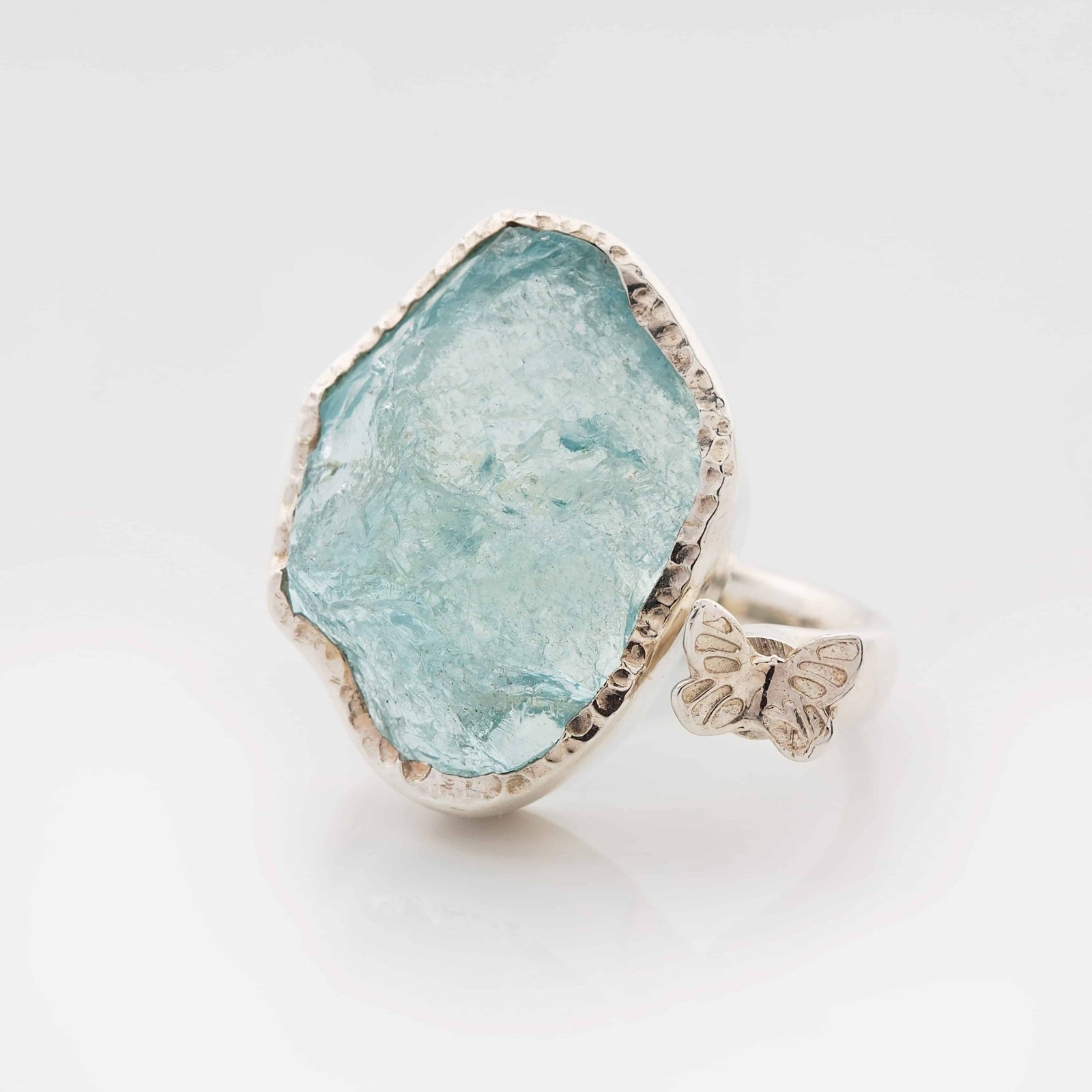 aquamarine raw gemstone adjustable ring butterfly