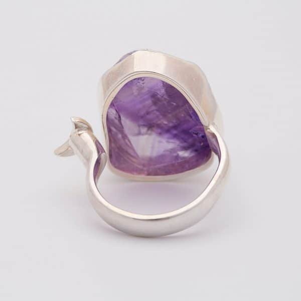 Amethyst Raw gemstone moon adjustable ring, sterling silver