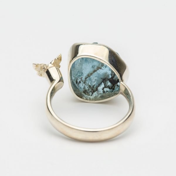 Aquamarine raw gemstone butterfly adjustable ring