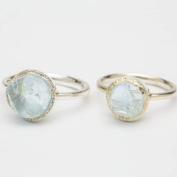 Aquamarine Raw gemstone ring, sterling silver