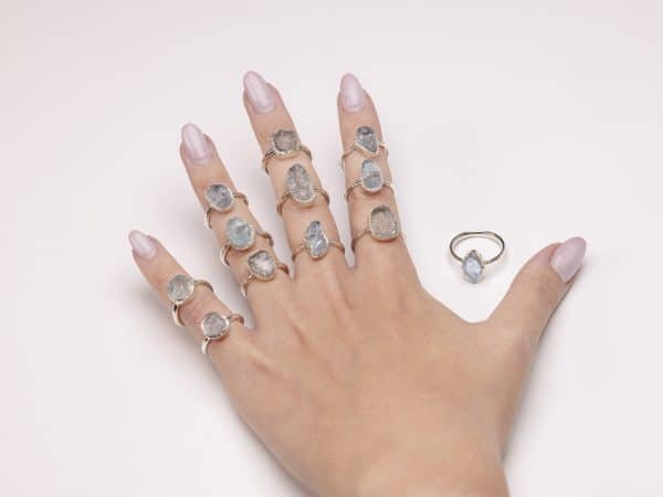 Raw aquamarine gemstone ring sterling silver modelled handmade