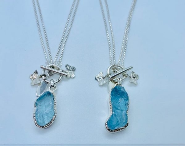 Aquamarine raw gemstone necklace 2 in 1 chain