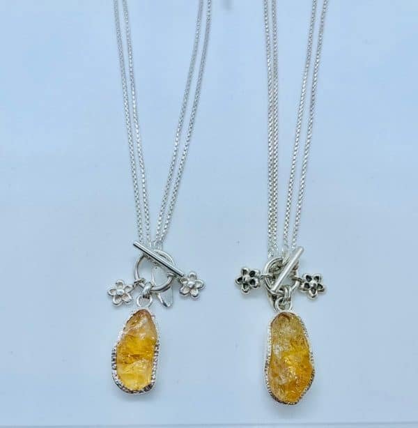 Citrine Raw gemstone necklace 2 in 1 chain, sterling silver
