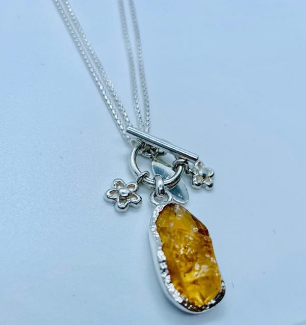 Citrine Raw gemstone necklace 2 in 1 chain, sterling silver
