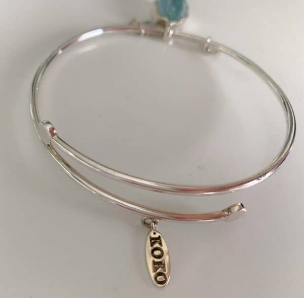 Raw Aquamarine butterfly bangle sterling silver