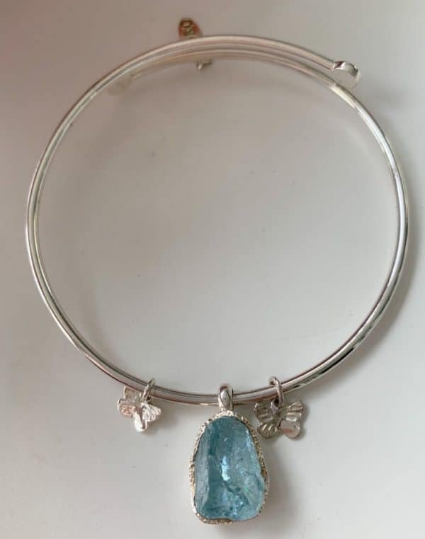 Raw Aquamarine butterfly bangle sterling silver