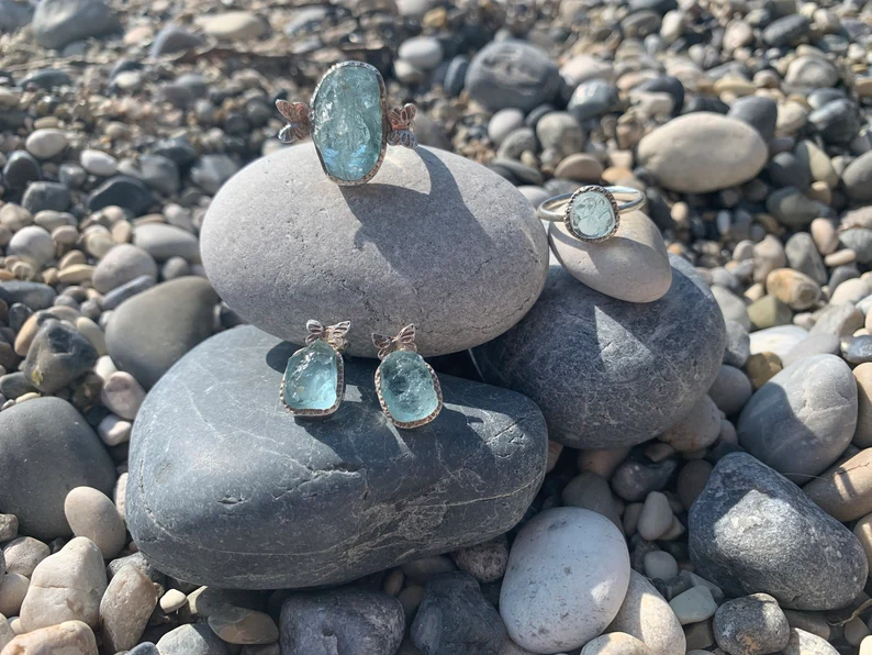 aquamarine raw gemstone jewellery sterling silver handmade