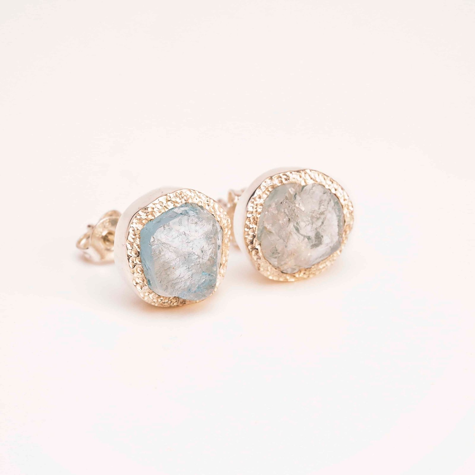 raw aquamarine gemstone stud earrings March birthstone
