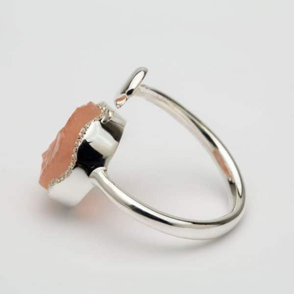 Raw Rose Quartz heart adjustable ring, sterling silver