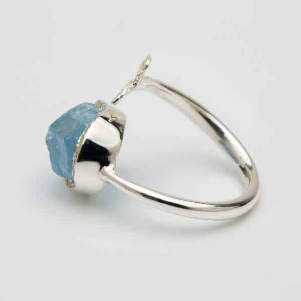 Raw Aquamarine butterfly adjustable ring, sterling silver