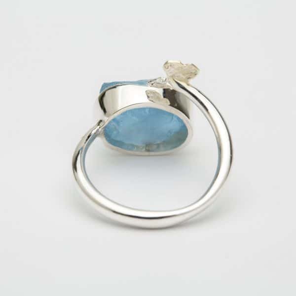 Raw Aquamarine butterfly adjustable ring, sterling silver