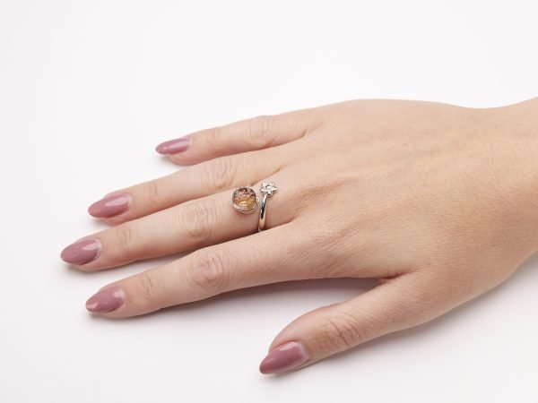 citrine raw gemstone adjustable flower ring silver