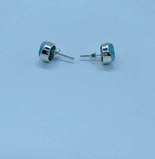 Aquamarine Raw gemstone stud earrings, sterling silver