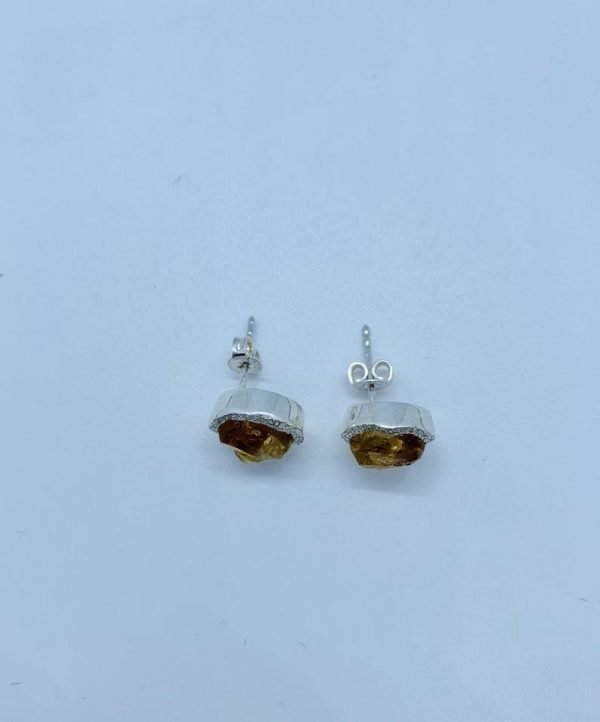 Citrine Raw gemstone stuff earrings, sterling silver