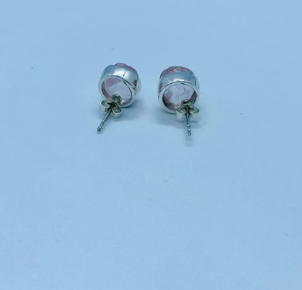 Rose Quartz Raw gemstone stud earrings-Thea