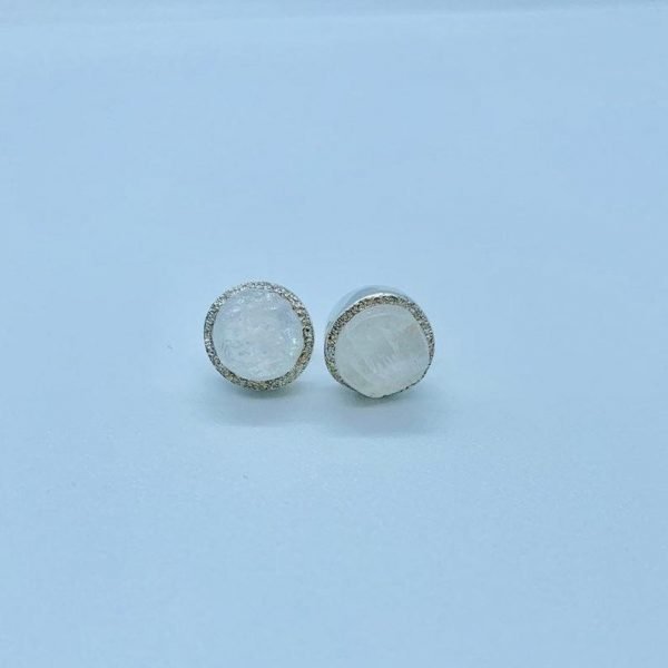 Raw Moonstone gemstone stud earrings sterling silver handmade