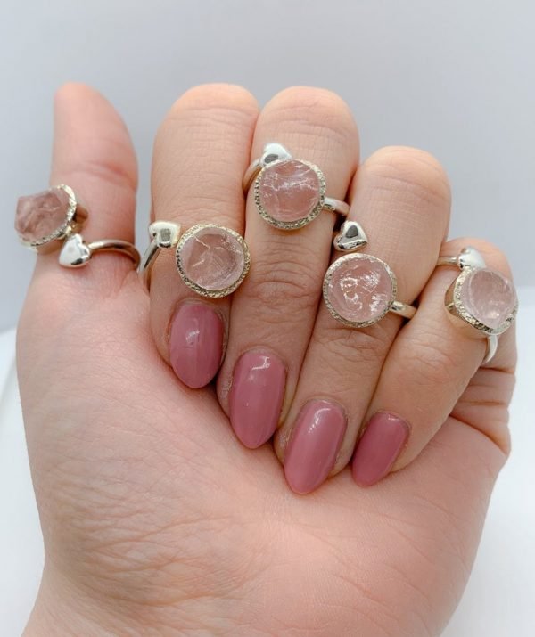 Raw Rose Quartz adjustable gemstone ring-Erin