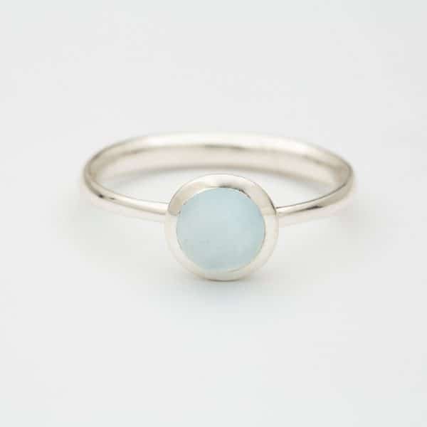 Aquamarine Polished gemstone ring, sterling silver