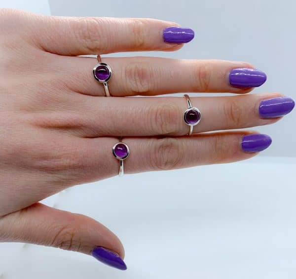 Polished Amethyst rings, sterling silver