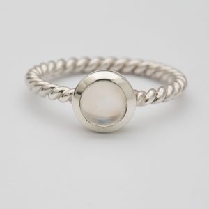 Moonstone Polished gemstone twisted ring, sterling silver