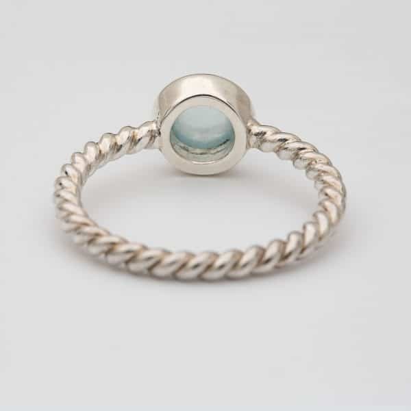 Aquamarine Polished gemstone twisted ring, sterling silver
