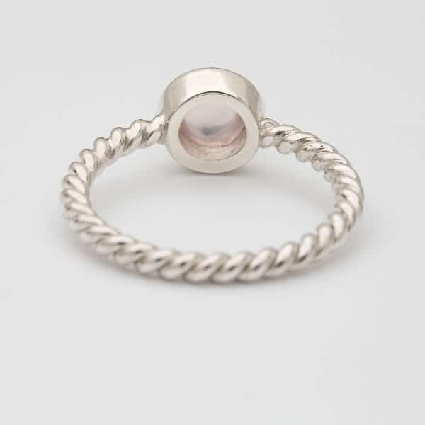 Rose Quartz Polished gemstone twisted ring, sterling silver