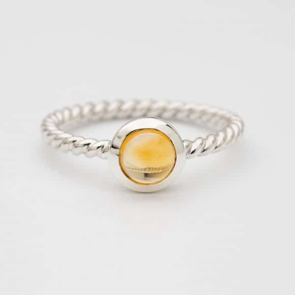 Citrine Polished gemstone twisted ring, sterling silver