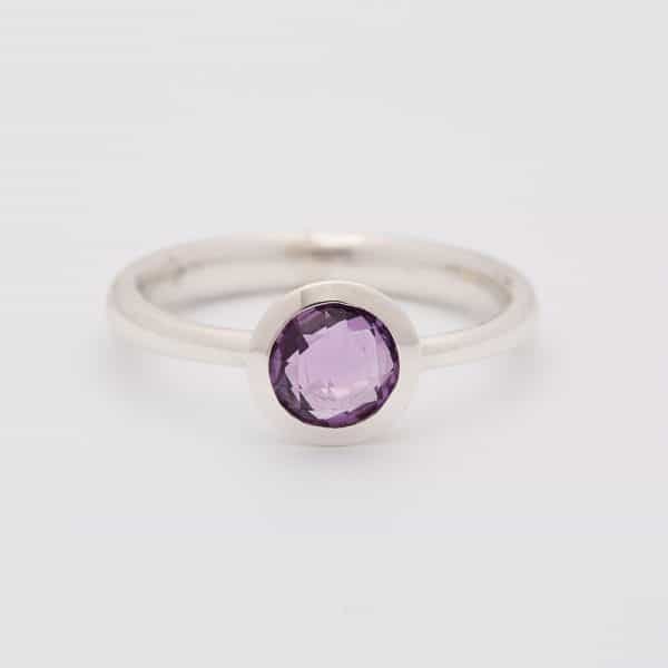 Amethyst Faceted gemstone ring, sterling silver