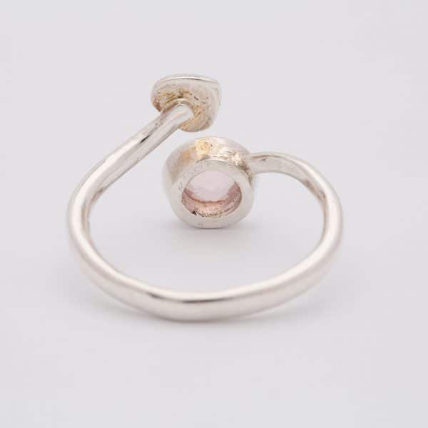Rose Quartz Faceted heart adjustable ring, sterling silver