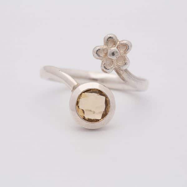 Citrine Faceted flower adjustable ring, sterling silver