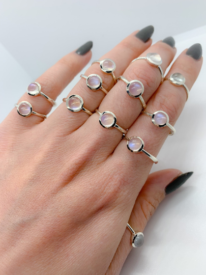 Polished Moonstone gemstone stacking ring sterling silver modelled