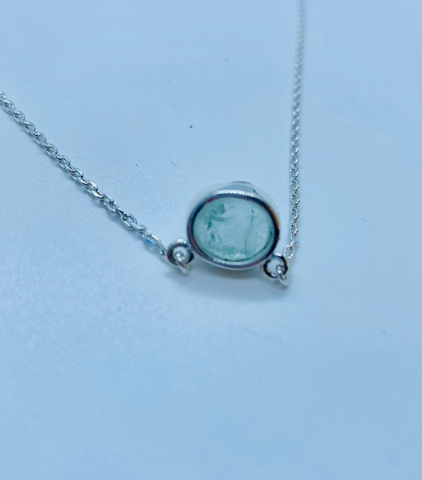 Aquamarine Raw gemstone necklace, sterling silver