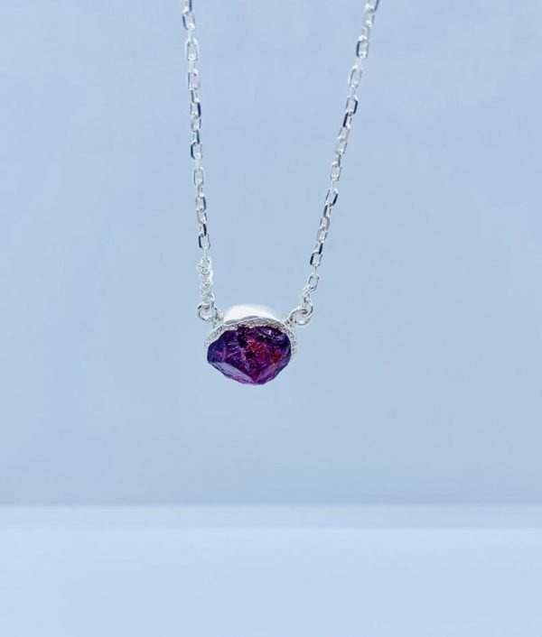 Raw Garnet gemstone pendant necklace sterling silver