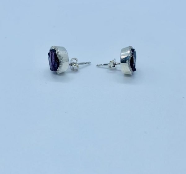 Raw Garnet gemstone stud earrings sterling silver
