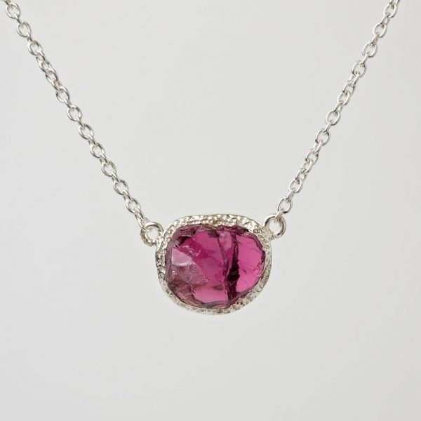 Raw Garnet gemstone pendant necklace sterling silver