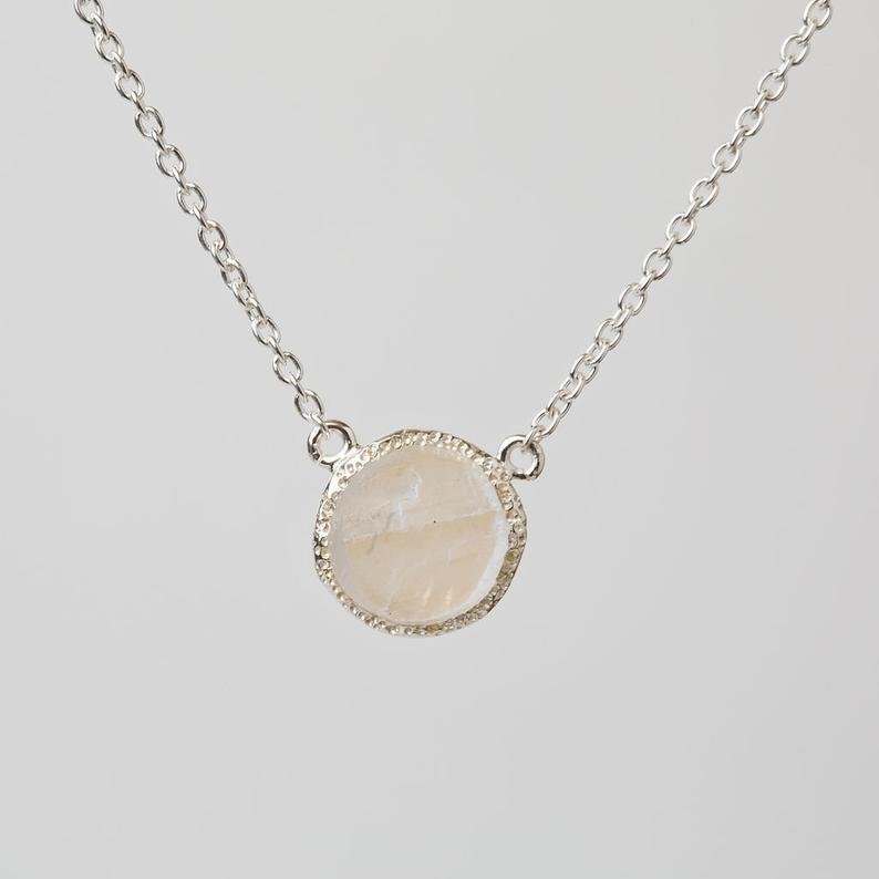 Moonstone raw gemstone necklace sterling silver