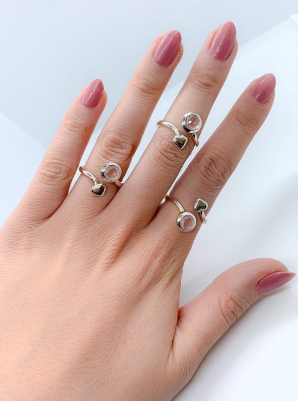 Rose Quartz adjustable faceted gemstone ring-Dream